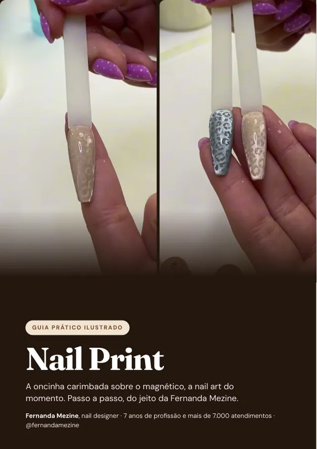 A capa do guia Nail Print, com as 2 unhas de oncinha do mostruário.