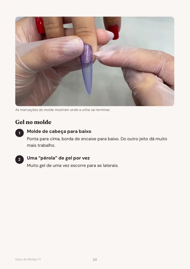 Página do guia sobre acoplagem, com fotos do molde virado e da parede de gel.